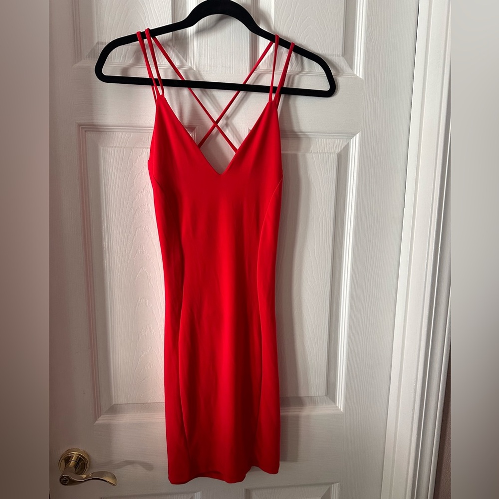 BABE Society “Scarlett” Red V Neck Strappy Backless Dress Size Medium